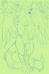 fullbody no color sketch w/ semi-complex bg